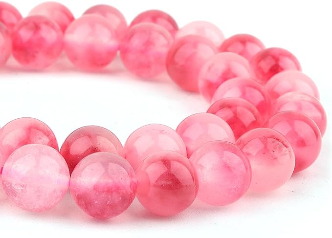 Jade Stone Beads for Jewelry Making - 6mm Gemstone Round Beads for Bracelets(58-60pcs, Magenta Cloudy Jade)