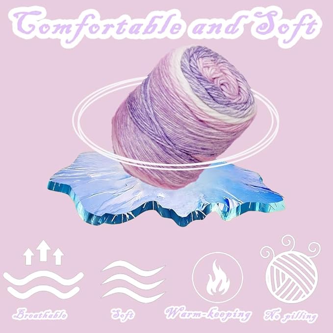 Yarniss Gradient Cake Yarns 4 Pack of 100g(3.52oz), Cake Yarn for Crocheting & Knitting,Soft Cake Rainbow Cotton Yarn for Sweater,Shawl,Scarf-Purple Gradient