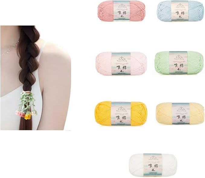 Susan’s Family 4‑Ply Yarn Combo Kit – 60% Cotton 40% Acrylic Yarn for Knitting & Crochet, DIY Scarf & Blanket Pattern & Video Tutorials, Handmade Gift-Lily of The Valley Hairtie