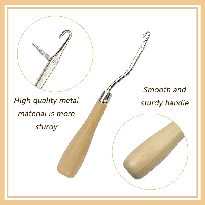3 Pcs 6.5 Inch Wooden Bent Latch Hook Tools Knitting Rug Hook for Rug Making and Art Crafts