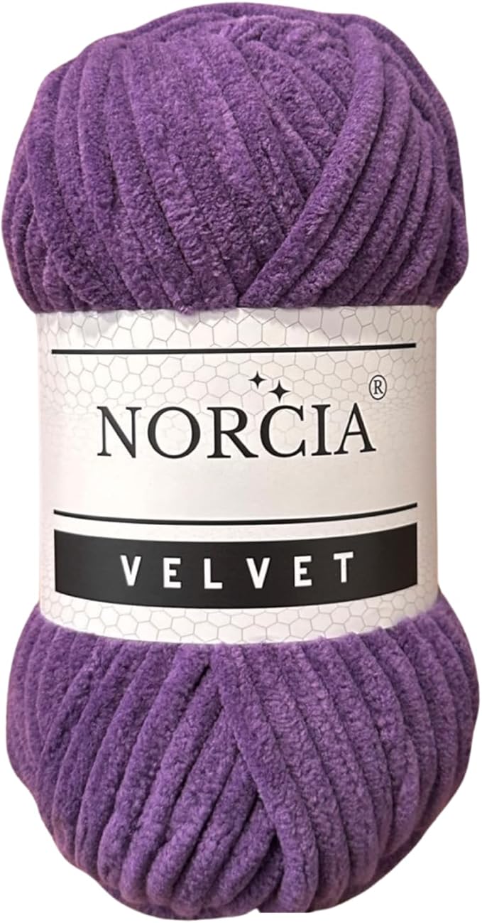 Soft Velvet Chenille Yarn for Crocheting, Knitting, Amigurumi, Weaving - Super Bulky Baby Blanket Yarn - Purple, 1 Skein
