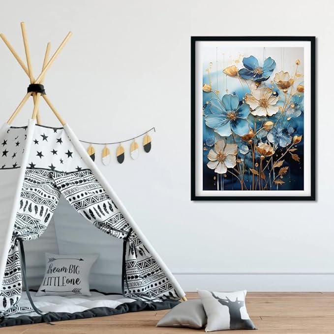 EIBEILI Diamond Painting Kits for Adults DIY 5D Diamond Art Paint with Round Diamonds Full Dril Gem Art Blue Flowers-3 Painting Kit for Home Wall Decor Gifts 12x16inch