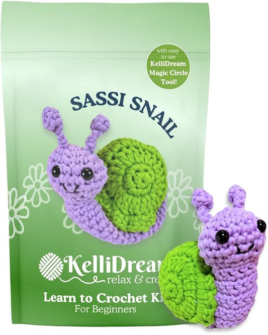 KelliDream Magic Circle Tool Inclusive Learn to Crochet Kit for Beginners+; Step-by-Step Video Tutorials; All Supplies to Make Cute Amigurumi (Snail)