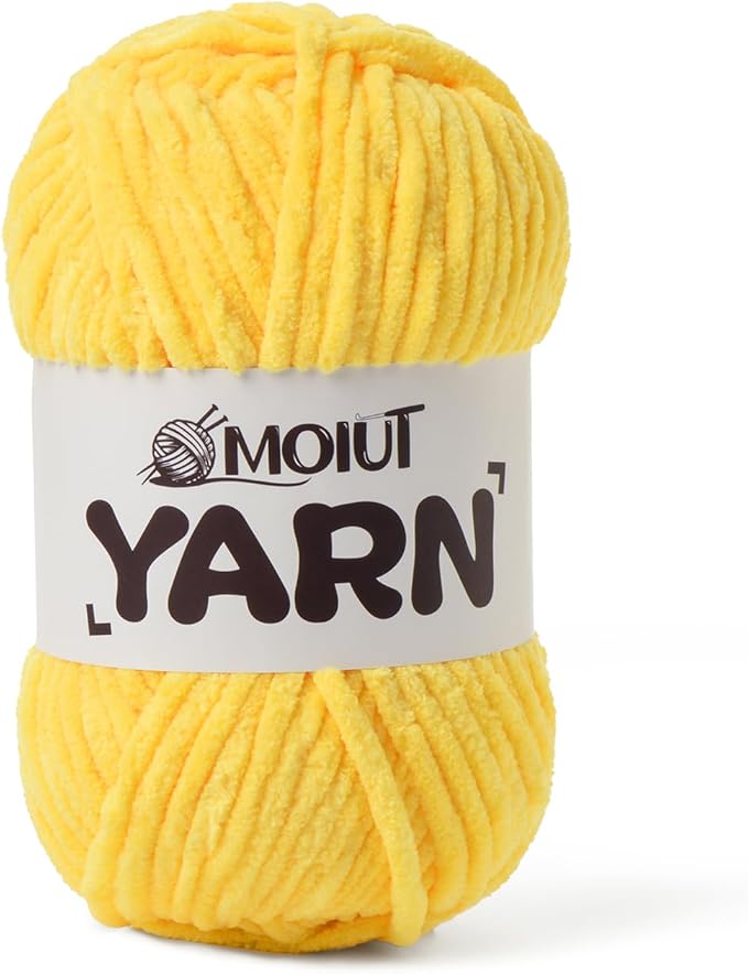 Fluffy Chenille Yarn for Crocheting, Chunky Velvet Yarns for Crochet Amigurumi, Baby Yarn for Crocheting Soft Blanket, 87.4yds /3.5 oz Bulky Yarns for Crafts/Hats/Shoes/Socks (Light Yellow)