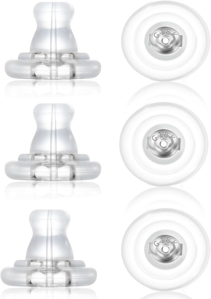 18k gold silicone earring backs replacements,locking secure earring backs for studs/droopy ears,no-irritate hypoallergenice soft clear