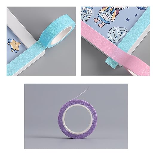 12 Rolls Glitter Washi Tape Set – 15mm Macaron Cute Colored Masking Tape, Sparkle Decorative Tape for DIY, Art, Scrapbook Tape, Decor & Crafts