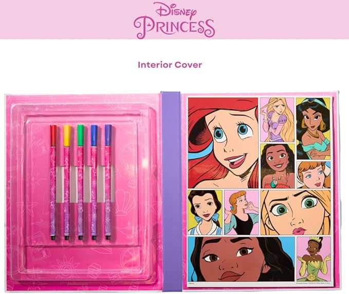 Disney Princess Coloring Book for Adults and Kids, Black & White Sheets, Velvet Coloring Pages, Stickers, Washable Markers