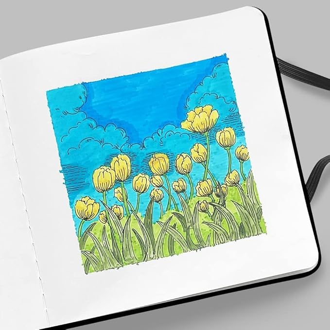 Square 8x8 Bleedproof Marker Paper Pad, 110 GSM Alcohol Ink Bristol Paper Sketchbook, Handmade Journal Hardbound 88 Sheets (176 Pages) Markers Ink Mediums Art Sketch Book Large Apricot Umbrella
