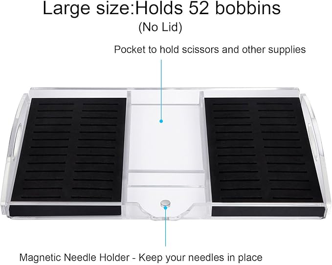 Acrylic Working Tray for Cross Stitch and Embroidery Supplies, Embroidery Floss Bobbins Organizer with Magnetic Needle Holder and Tools Storage-Tray Only (Large-For thin/standard bobbin)