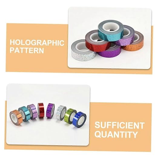 8 Rolls Glitter Prism Tape Holographic Sparkle Washi Tape Baton Tapes for Gift Wrapping DIY Crafts Bullet Journals Scrapbooking School Supplies Party Decorations with Colorful Designs