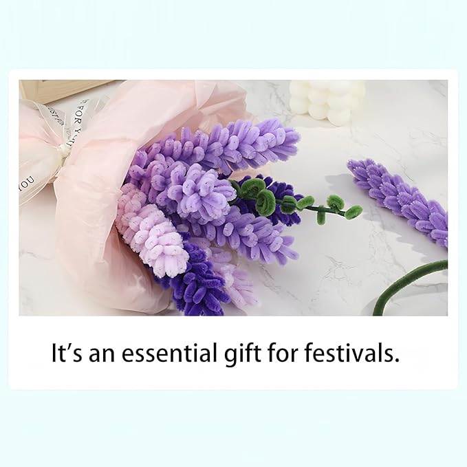 HUEYTON Thick Lavender Pipe Cleaners Craft Set - 400Pcs Chenille Stems for Full & Delicate DIY Lavender Bouquets, Include Stems & Accessories, Ideal for Art Crafts, Home Decor & Gift Making