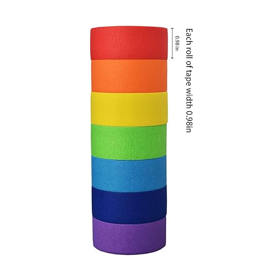 SIMON&ISAAC Colored Masking Tape Colored Painters Tape 1 inch Width Adhesive Tape Textured Paper 7 Rolls 14 Yards×1 inch Teacher Tape Lab Labeling Drafting Craft Colored Tape