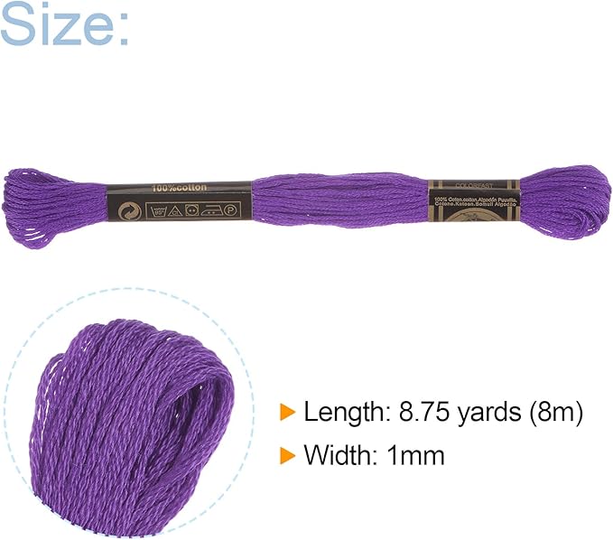 HARFINGTON 12 Skeins Embroidery Floss 8m Each Egyptian Long Fiber Cotton Cross Stitch Thread 26S/2x6 for Embroidery Projects Bracelet, Purple