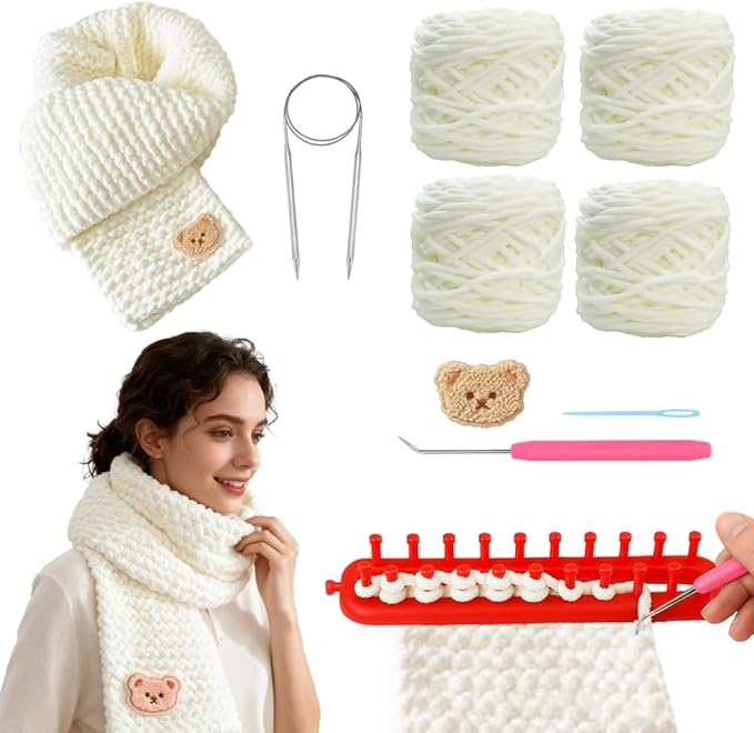 yarniss scarf knitting loom kit,diy loom kit with plush yarn for beginner,learn to knit kit with step by step video tutorial