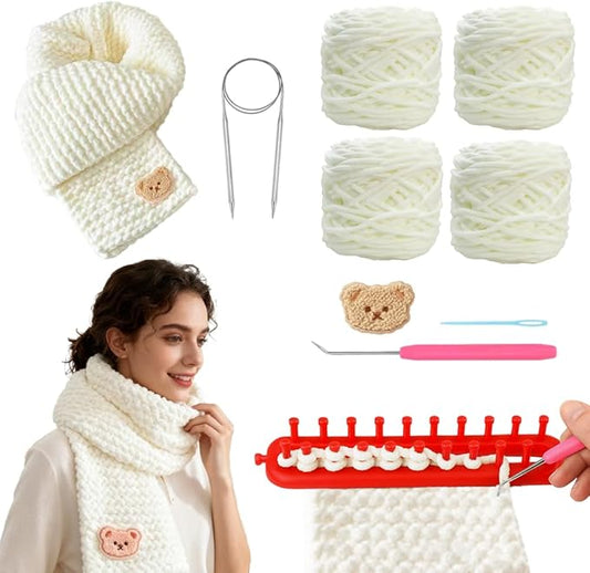 yarniss scarf knitting loom kit,diy loom kit with plush yarn for beginner,learn to knit kit with step by step video tutorial