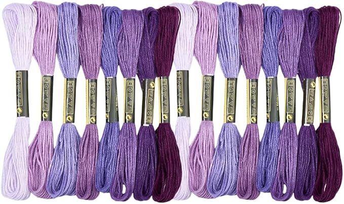16 Skeins 131 Yards Embroidery Thread Friendship Bracelets String Cross Stitch Threads Cotton Floss Yarn DIY 6 Ply 1.2mm for Making Sewing Needlework Knitting Stitching Craft Supply Purple