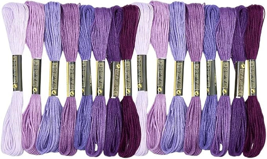 16 Skeins 131 Yards Embroidery Thread Friendship Bracelets String Cross Stitch Threads Cotton Floss Yarn DIY 6 Ply 1.2mm for Making Sewing Needlework Knitting Stitching Craft Supply Purple