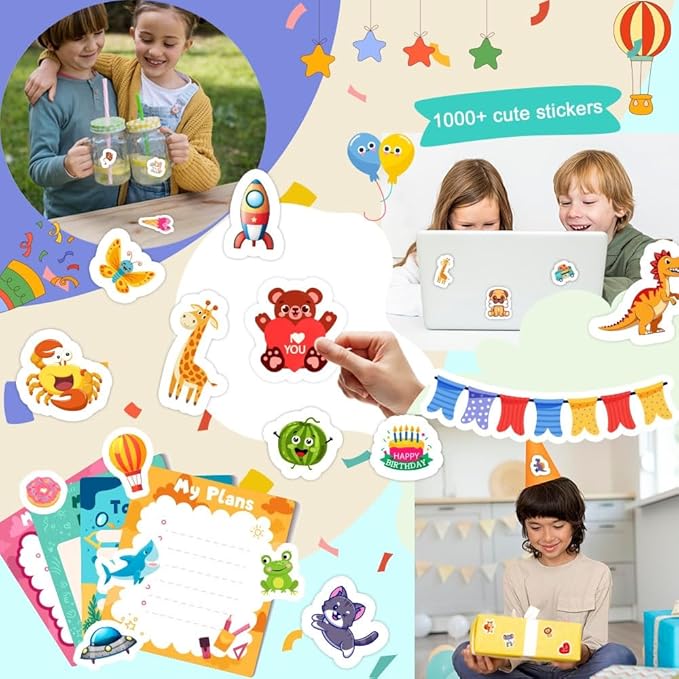 48 sheets stickers for kids, cute stickers variety pack for scrapbooking, teachers classroom prizes, goodie bag stuffers including animals, cars, dinosaurs, fishes, hearts, stars and more