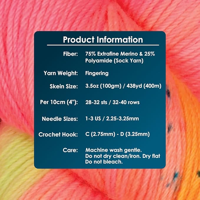 KnitPro Symfonie Fingering Weight Hand Dyed Variegated Yarn Skein | Extra Fine Merino Wool & Polyamide Blend for Knitting & Crocheting, Oeko-TEX Certified 400m, 100g | Terra Galaxy Glow