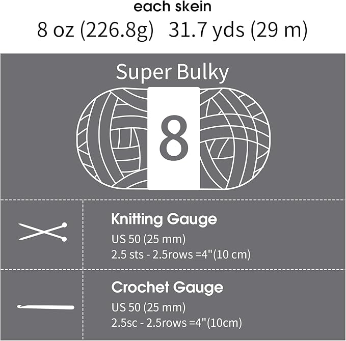 MABOZOO Assorted Chunky Yarn for Crocheting, Hand/Arm Knitting,8 Pack Fluffy Jumbo Chenille, Soft Plush Bulky Yarn,Giant Thick Fuzzy,4 White & 4 Grey, 31.7 Yds/8 Oz Each
