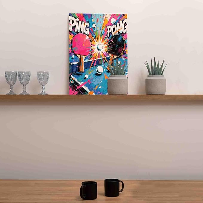 Ping Pong Paint by Number for Adults Beginner Vibrant Table Tennis Digital Oil Painting for Adults & Teens Graffiti Paint by Number Kit on Canvas for Home Wall Decor Gifts 16x20 Inch (Frameless)