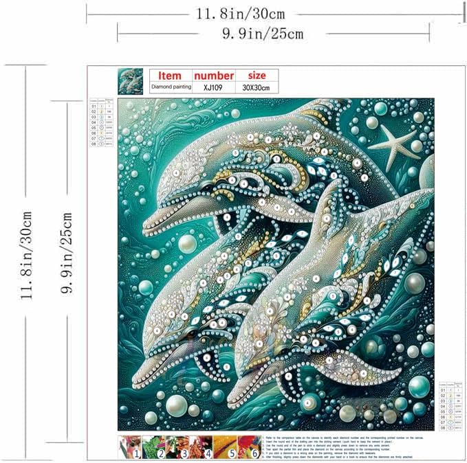 Dolphin Animal Diamond Art Kits for Adults Beginner,5D Diamond Painting Kits for Dolphin Family,DIY Special Shape Gem Painting Crystal Rhinestones Crafts Art Kits,Home Wall Decor 11.8 X 11.8Inch