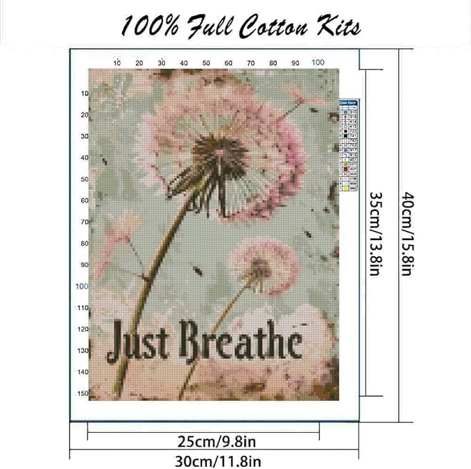 mybisymqq stamping cross stitch kit just breathe, counting cross stitch kit for adult beginners, full line diy cross stitch stitching kit for home decor cross stitch patterns 11.8x15.7 inches
