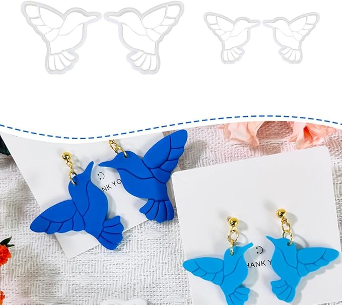 Xaekicr Hummingbird Polymer Clay Cutters – 4 Pcs Clay Cutters for Polymer Clay Jewelry, Bird Shape Clay Earring Cutters, DIY Clay Tools for Earrings and Crafts