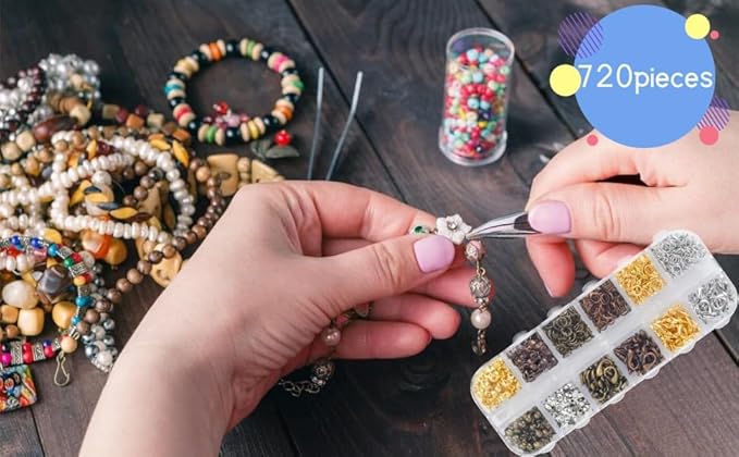 Olylkx 720pcs Lobster Claw Clasps, Bead Tips Knot Covers, Open Jump Ring Connectors, Jewelry Making Accessories Set (12 Styles)