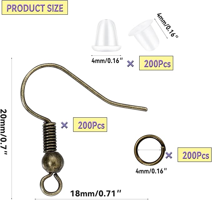 600Pcs Hypoallergenic Earring Hooks, Antique Bronze Earring Making Kit, Supplies with Earring Backs and Jump Rings for Jewelry Making (Bronze)