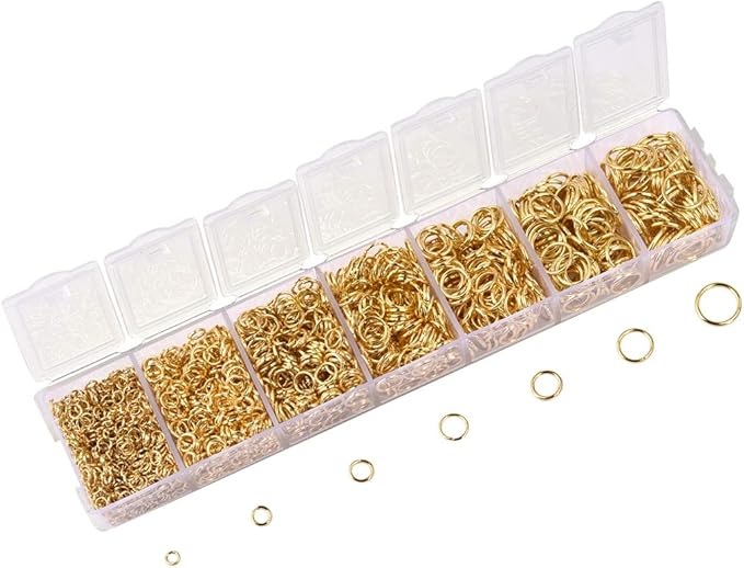 LANBEIDE 2296Pcs Jump Rings Gold Plated Jewelry Connectors Chain Links 3mm 4mm 5mm 6mm 7mm 8mm 10mm Box Set Open Jump Rings Gold for Necklace Repair