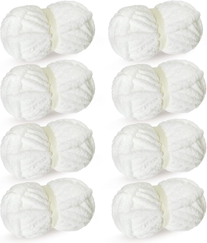 White Chunky Chenille Yarn for Crocheting Bulky Thick Fluffy Yarn for Knitting,Super Bulky Hand Blanket, Soft Plush Yarn Crochet Carpet/Scarf/Cushion/ 8 Jumbo Pack(63.76oz/197.68yd