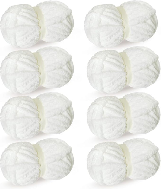 White Chunky Chenille Yarn for Crocheting Bulky Thick Fluffy Yarn for Knitting,Super Bulky Hand Blanket, Soft Plush Yarn Crochet Carpet/Scarf/Cushion/ 8 Jumbo Pack(63.76oz/197.68yd