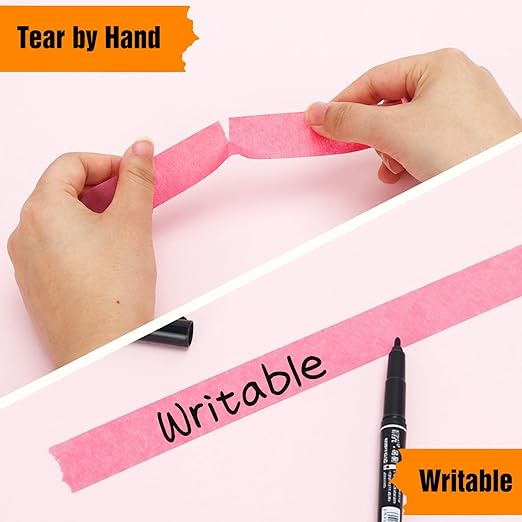 HongWay Masking Tape 1 Inch, 6 Rolls x 22yd (132yds in Total) Painters Tapes for Painting Labeling Arts Crafts, Easy Removal, No Residue (0.94in Pink)