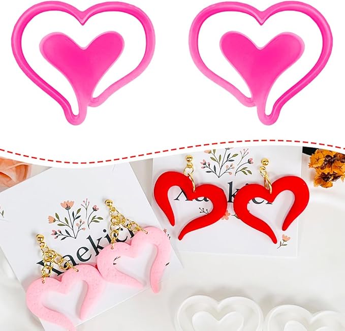 Xaekicr Heart Polymer Clay Cutters for Earrings–2Pcs Clay Cutters for Polymer Clay Jewelry Making – Love Shape Clay Tools, Clay Molds for DIY Crafts