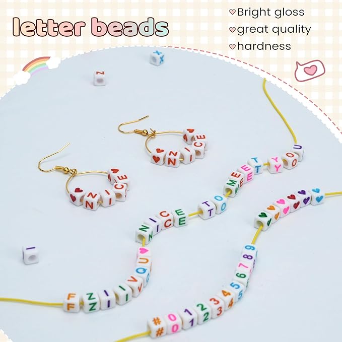 FZIIVQU 1120Pcs Acrylic Square Letter Bead, 6x6mm Letter Bead A-Z with Color Number Bead Color Love Cube Bead Jewelry Making, DIY Necklace, Key Chain, Friendship Bracelet