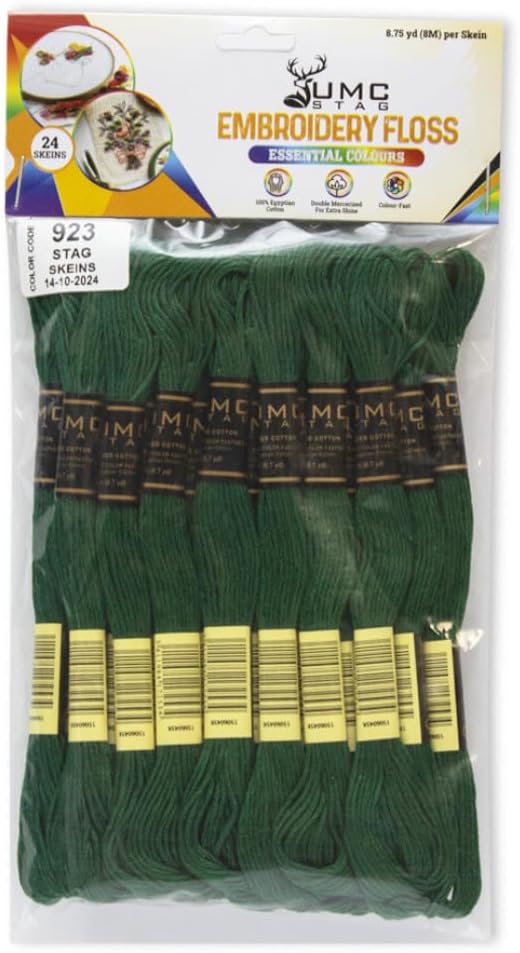Pack of 50 Popular Colours Premium Embroidery Thread | 100% Egyptian Cotton Premium Skeins | Cross Stitch Embroidery Floss | Oeko TEX Certified| (24, 24 Skeins Green)