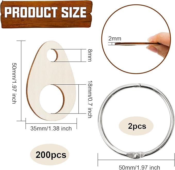 Nicunom 200 pcs Floss Drops Cross Stitch, Wood Bobbins with Hinged Ring Embroidery Floss Bobbins Teardrop Thread Organizer Thread Holder for DIY Craft Sewing Thread Storage, 1.9x1.3 inch