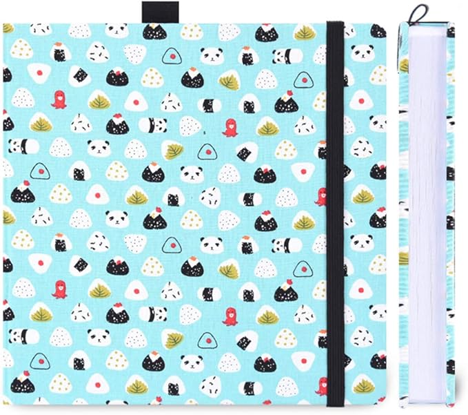 Mifuner Square 8.2x 8.2 165gsm Colored pencil paint Journal Hardbound 128pgs（64 Sheets Front Back Cold Pressed） Travel for Colored Pencil Sketch Doodles Handmade Cloth Cover Notebook Panda Green