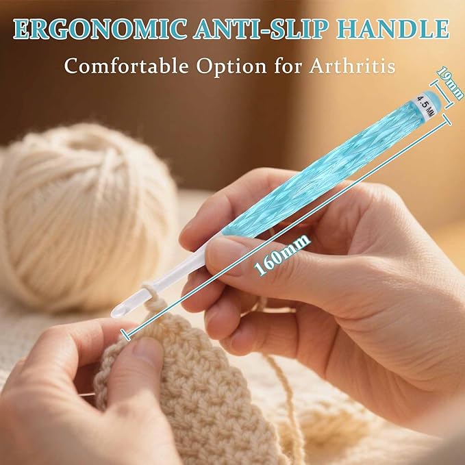 8 PCS Crystal Crochet Hooks Set, Colorful Anti-Slip Transparent Plastic Crochet Hook Set(2.5-6mm), Ergonomic Crochet Hooks for Arthritic Hands, Crochet Needles for Beginners & DIY Craft