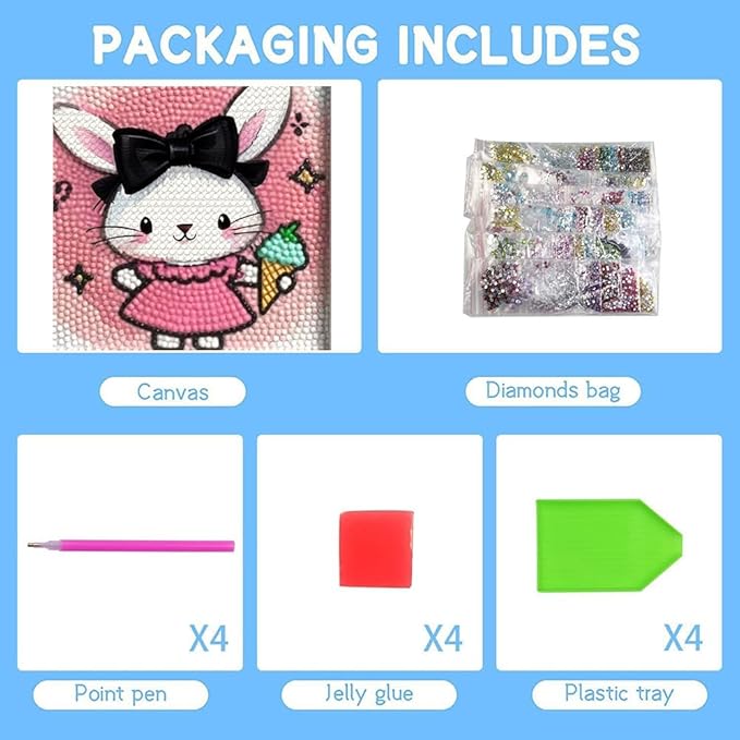 PERFECTSIGHT Cute 5D Diamond Art Kits with Wooden Frame, Kawaii DIY Painting Art for Adults Teen, Diamond Arts and Crafts Sets, Big Gem Full Drill Diamond Dots for Women Beginners (Cake Rabbit)