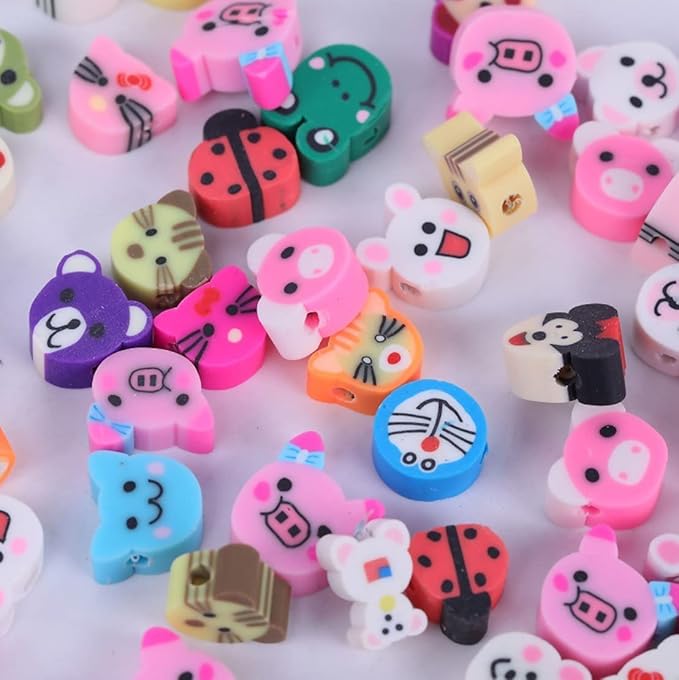 200 PCS Colorful Animal Mixed Polymer Clay Soft DIY Beads for Jewelry Making - 10mm