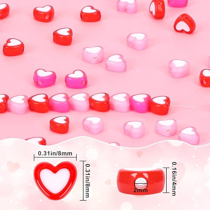 Augshy 700Pcs Heart Beads,Valentines Day Red Pink Heart Pony Beads for Jewelry Making Party Decoration Necklace Bracelets Earrings Hair Beads DIY Crafts Supplies