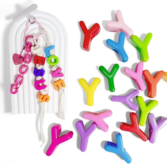 Maerolre 20Pcs Large Letter Beads, 20mm Big Acrylic Bubble Alphabet Beads, Colorful Plastic Beads for DIY Keychains, Jewelry Making, Phone Crafts Projects- Y
