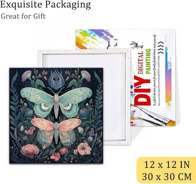 Natuyalo Framed Paint by Numbers on Canvas Butterflies in Jungle Acrylic Paint by Numbers Kits for Adults Beginner Animals Pictures Painting Kits Ideal Gift Home Wall Decor 12x12 Inch