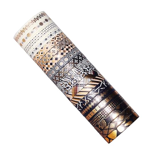 YUBBAEX 20 Rolls Washi Tape Set Black Gold Foil Print Decorative Tapes for Arts, DIY Crafts, Bullet Journals, Planners, Scrapbook, Wrapping (Skinny Black Gold x 20 Rolls)