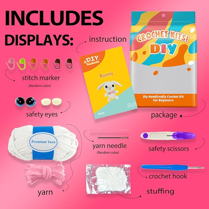 YCSCMG Z Crochet Kits for Beginners - Animal Crochet Sets - Step-by-Step Video Tutorials DIY, Rabbit Crochet Kits Rabbit with Long Ears
