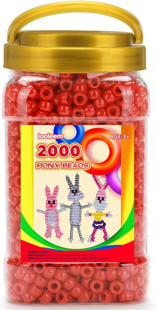 iooleem pony beads(2000pcs red pony beads), beads for bracelets making, beads for crafts, beading supplies, friendship bracelets making.