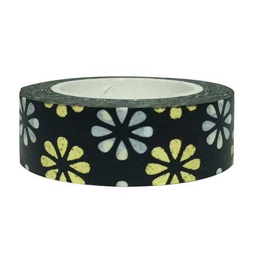 Wrapables Colorful Washi Masking Tape, Black and Gold Deco Chrysanthemum