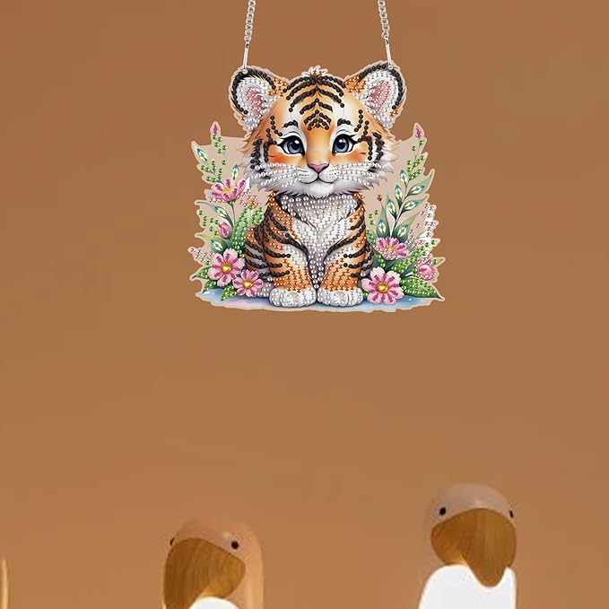 TDFERAN Diamond Painting Pendant Tiger Diamond Art Ornaments Animal Pendants Diamond Art Hanging Sign Onament Wall Hanging in Living Room Dorridor Diamant Art Decorations Ornaments Painting Signs